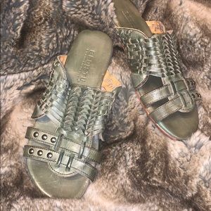 Bed Stü crosshatched green sandals
